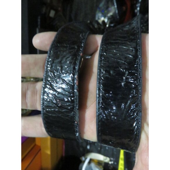 Sharif 1827 Black Metallic Floral Python Embossed Italian Leather Charm Satchel - Picture 10 of 16